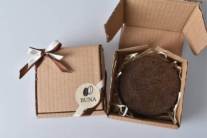 Coffee Bean Shell and Bio Resin Coasters in Gift Box by Buna BF