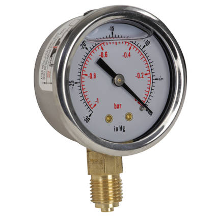 Glycerine-Filled Vacuum Gauge, 50mm, Bottom Entry, 1/4" BSP